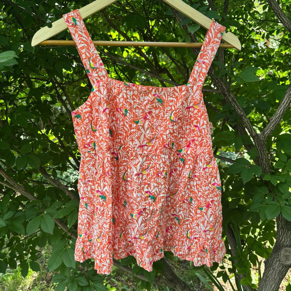 Loft Orange Bird Print Tropical Tank Top Flowy Womens 0Petite / Small Bow Back